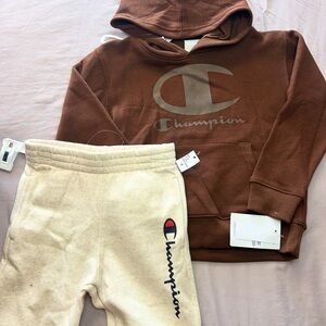 Champion Kids Brown Hoodie and Cream Joggers